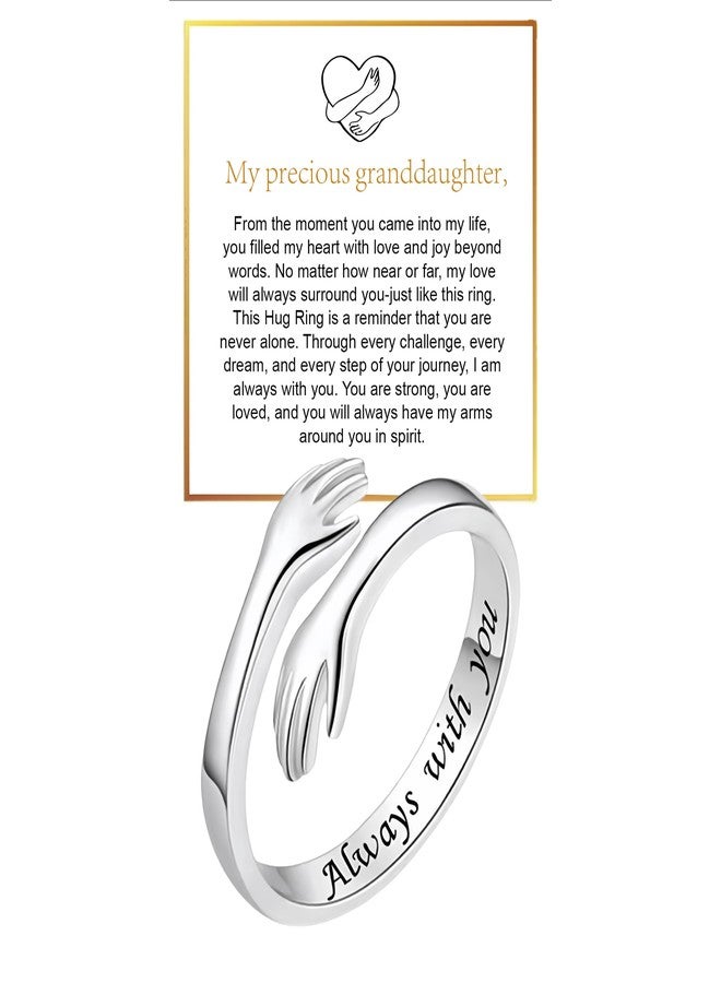 sunglnl Granddaughter Hug Ring For Hope Rings, Stainless Steel Motivation Hugging Hands Open Engraved "Always With You" Message Adjustable Non Tarnish Jewelry Birthday Gift Card (Always(Granddaughter)) - Image 1